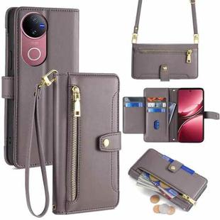 For vivo V50 5G Sheep Texture Cross-body Zipper Wallet Leather Phone Case(Grey)
