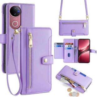 For vivo V50 5G Sheep Texture Cross-body Zipper Wallet Leather Phone Case(Purple)