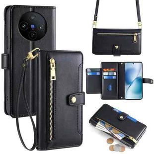For vivo X200s 5G Sheep Texture Cross-body Zipper Wallet Leather Phone Case(Black)