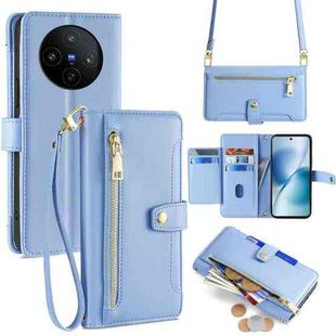 For vivo X200s 5G Sheep Texture Cross-body Zipper Wallet Leather Phone Case(Blue)