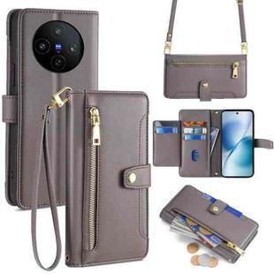 For vivo X200s 5G Sheep Texture Cross-body Zipper Wallet Leather Phone Case(Grey)