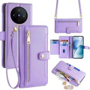 For vivo X200s 5G Sheep Texture Cross-body Zipper Wallet Leather Phone Case(Purple)