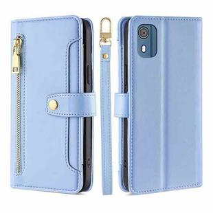 For Nokia C02 TA-1522 Lite Sheep Texture Cross-body Zipper Wallet Leather Phone Case(Blue)
