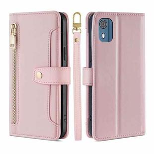 For Nokia C02 TA-1522 Lite Sheep Texture Cross-body Zipper Wallet Leather Phone Case(Pink)