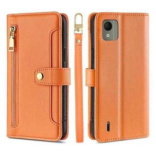 For Nokia C110 4G Lite Sheep Texture Cross-body Zipper Wallet Leather Phone Case(Orange)