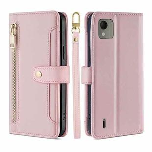 For Nokia C110 4G Lite Sheep Texture Cross-body Zipper Wallet Leather Phone Case(Pink)