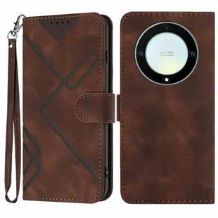 For Honor Magic5 Lite 5G Line Pattern Skin Feel Leather Phone Case(Coffee)