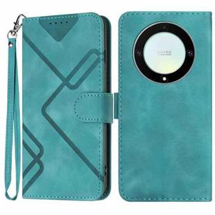 For Honor Magic5 Lite 5G Line Pattern Skin Feel Leather Phone Case(Light Blue)