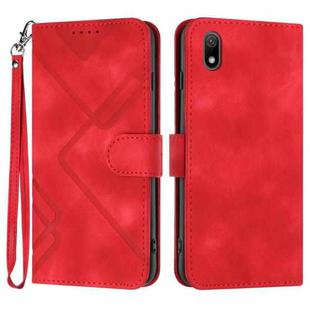 For Honor 8S Line Pattern Skin Feel Leather Phone Case(Red)