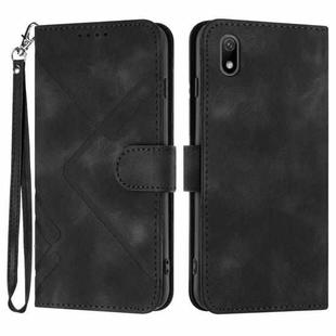 For Honor 8S Line Pattern Skin Feel Leather Phone Case(Black)