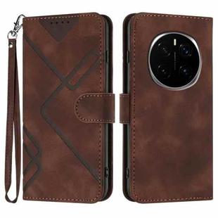 For Honor Magic7 Line Pattern Skin Feel Leather Phone Case(Coffee)