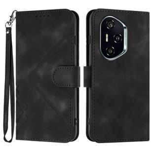 For Honor 400 Global 156.5mm Line Pattern Skin Feel Leather Phone Case(Black)