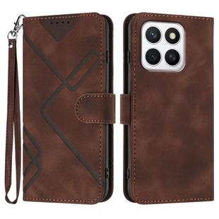 For Honor X8c 4G Line Pattern Skin Feel Leather Phone Case(Coffee)