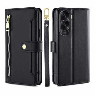 For Honor X50i 5G / 9 Lite Sheep Texture Cross-body Zipper Wallet Leather Phone Case(Black)