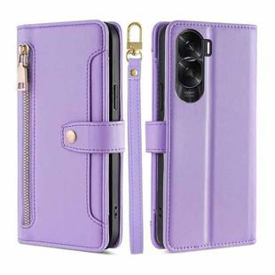 For Honor X50i 5G / 9 Lite Lite Sheep Texture Cross-body Zipper Wallet Leather Phone Case(Purple)