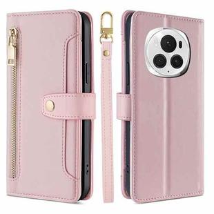 For Honor Magic6 Pro 5G Sheep Texture Cross-body Zipper Wallet Leather Phone Case(Pink)