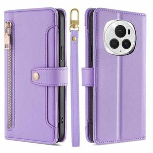 For Honor Magic6 Pro 5G Sheep Texture Cross-body Zipper Wallet Leather Phone Case(Purple)