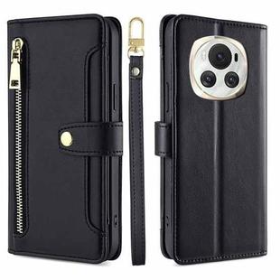 For Honor Magic6 5G Sheep Texture Cross-body Zipper Wallet Leather Phone Case(Black)