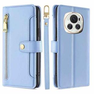 For Honor Magic6 5G Sheep Texture Cross-body Zipper Wallet Leather Phone Case(Blue)