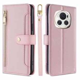 For Honor Magic6 5G Sheep Texture Cross-body Zipper Wallet Leather Phone Case(Pink)