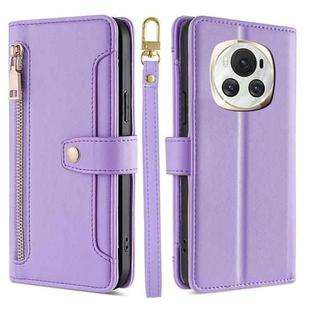 For Honor Magic6 5G Sheep Texture Cross-body Zipper Wallet Leather Phone Case(Purple)