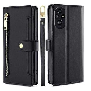 For Honor 200 5G Sheep Texture Cross-body Zipper Wallet Leather Phone Case(Black)