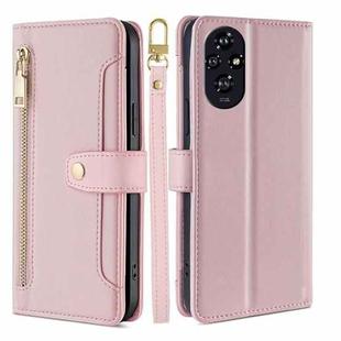 For Honor 200 5G Sheep Texture Cross-body Zipper Wallet Leather Phone Case(Pink)