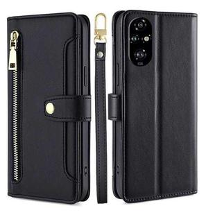 For Honor 200 Pro 5G Sheep Texture Cross-body Zipper Wallet Leather Phone Case(Black)