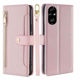 For Honor 200 Pro 5G Sheep Texture Cross-body Zipper Wallet Leather Phone Case(Pink)