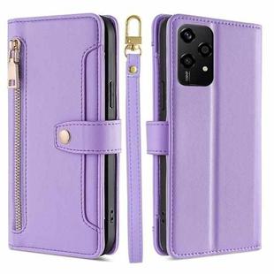 For Honor 200 Lite 5G Global Sheep Texture Cross-body Zipper Wallet Leather Phone Case(Purple)