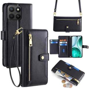 For Honor X8c 4G Sheep Texture Cross-body Zipper Wallet Leather Phone Case(Black)