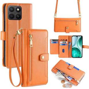 For Honor X8c 4G Sheep Texture Cross-body Zipper Wallet Leather Phone Case(Orange)