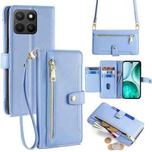 For Honor X8c 4G Sheep Texture Cross-body Zipper Wallet Leather Phone Case(Blue)