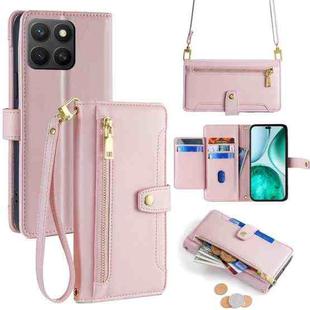 For Honor X8c 4G Sheep Texture Cross-body Zipper Wallet Leather Phone Case(Pink)