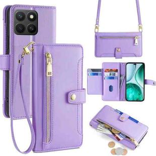 For Honor X8c 4G Sheep Texture Cross-body Zipper Wallet Leather Phone Case(Purple)