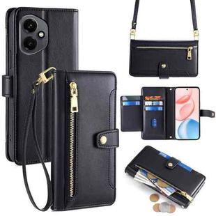 For Honor 400 Global 156.5mm Sheep Texture Cross-body Zipper Wallet Leather Phone Case(Black)