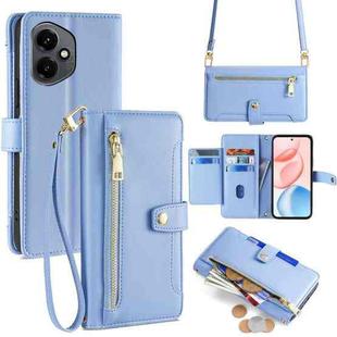 For Honor 400 Global 156.5mm Sheep Texture Cross-body Zipper Wallet Leather Phone Case(Blue)
