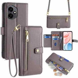 For Honor 400 Global 156.5mm Sheep Texture Cross-body Zipper Wallet Leather Phone Case(Grey)