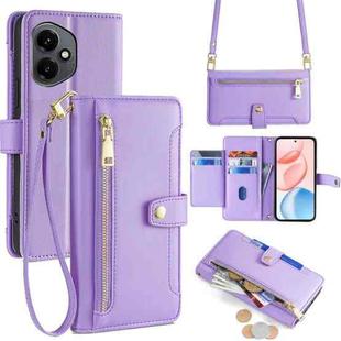 For Honor 400 Global 156.5mm Sheep Texture Cross-body Zipper Wallet Leather Phone Case(Purple)
