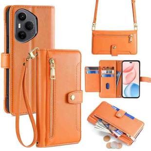 For Honor 400 Pro Global 160.8mm Sheep Texture Cross-body Zipper Wallet Leather Phone Case(Orange)