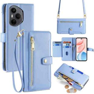 For Honor 400 Pro Global 160.8mm Sheep Texture Cross-body Zipper Wallet Leather Phone Case(Blue)