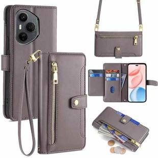 For Honor 400 Pro Global 160.8mm Sheep Texture Cross-body Zipper Wallet Leather Phone Case(Grey)