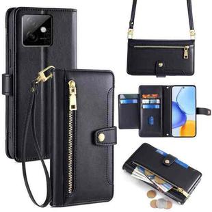 For Honor X60 GT 5G Sheep Texture Cross-body Zipper Wallet Leather Phone Case(Black)