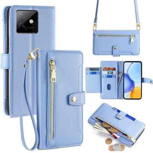 For Honor X60 GT 5G Sheep Texture Cross-body Zipper Wallet Leather Phone Case(Blue)
