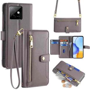 For Honor X60 GT 5G Sheep Texture Cross-body Zipper Wallet Leather Phone Case(Grey)