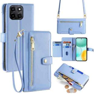 For Honor X6c 4G Sheep Texture Cross-body Zipper Wallet Leather Phone Case(Blue)