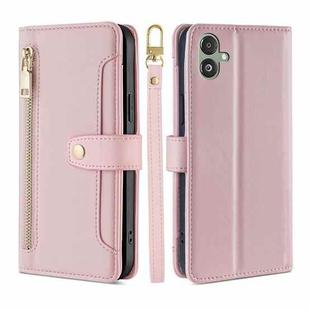 For Samsung Galaxy F14 5G Sheep Texture Cross-body Zipper Wallet Leather Phone Case(Pink)