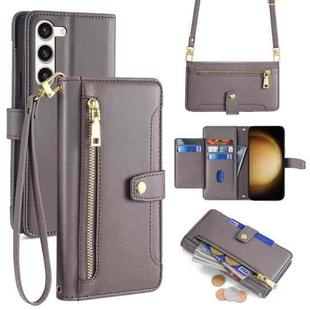 For Samsung Galaxy S23+ 5G Sheep Texture Cross-body Zipper Wallet Leather Phone Case(Grey)