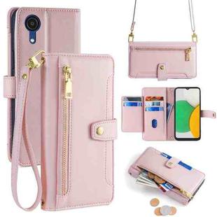 For Samsung Galaxy A03 Core Sheep Texture Cross-body Zipper Wallet Leather Phone Case(Pink)