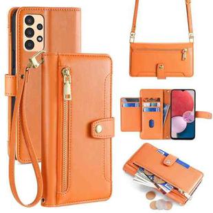 For Samsung Galaxy A13 4G Sheep Texture Cross-body Zipper Wallet Leather Phone Case(Orange)